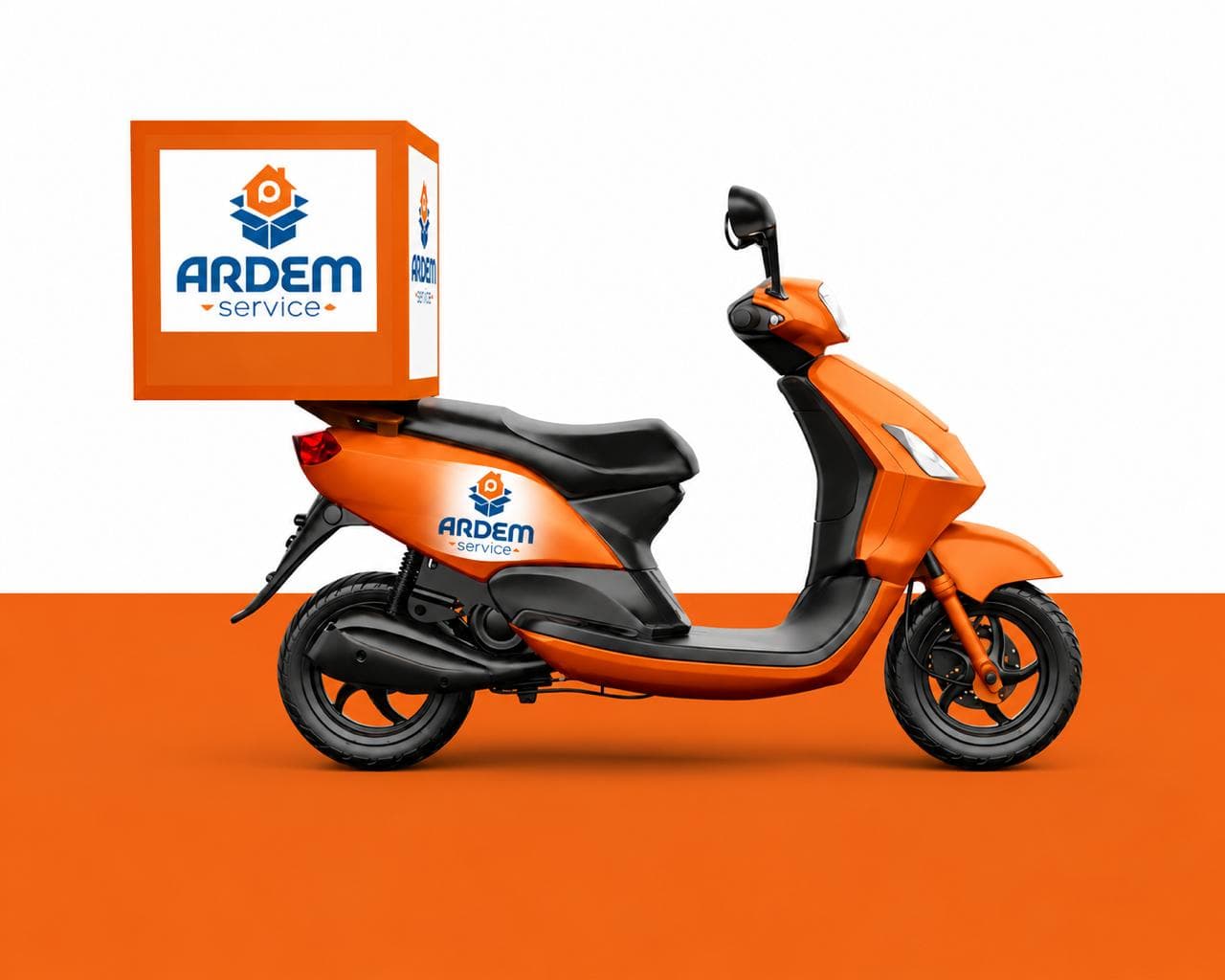 Scooter de livraison ArdemService avec top-case aux couleurs de la marque